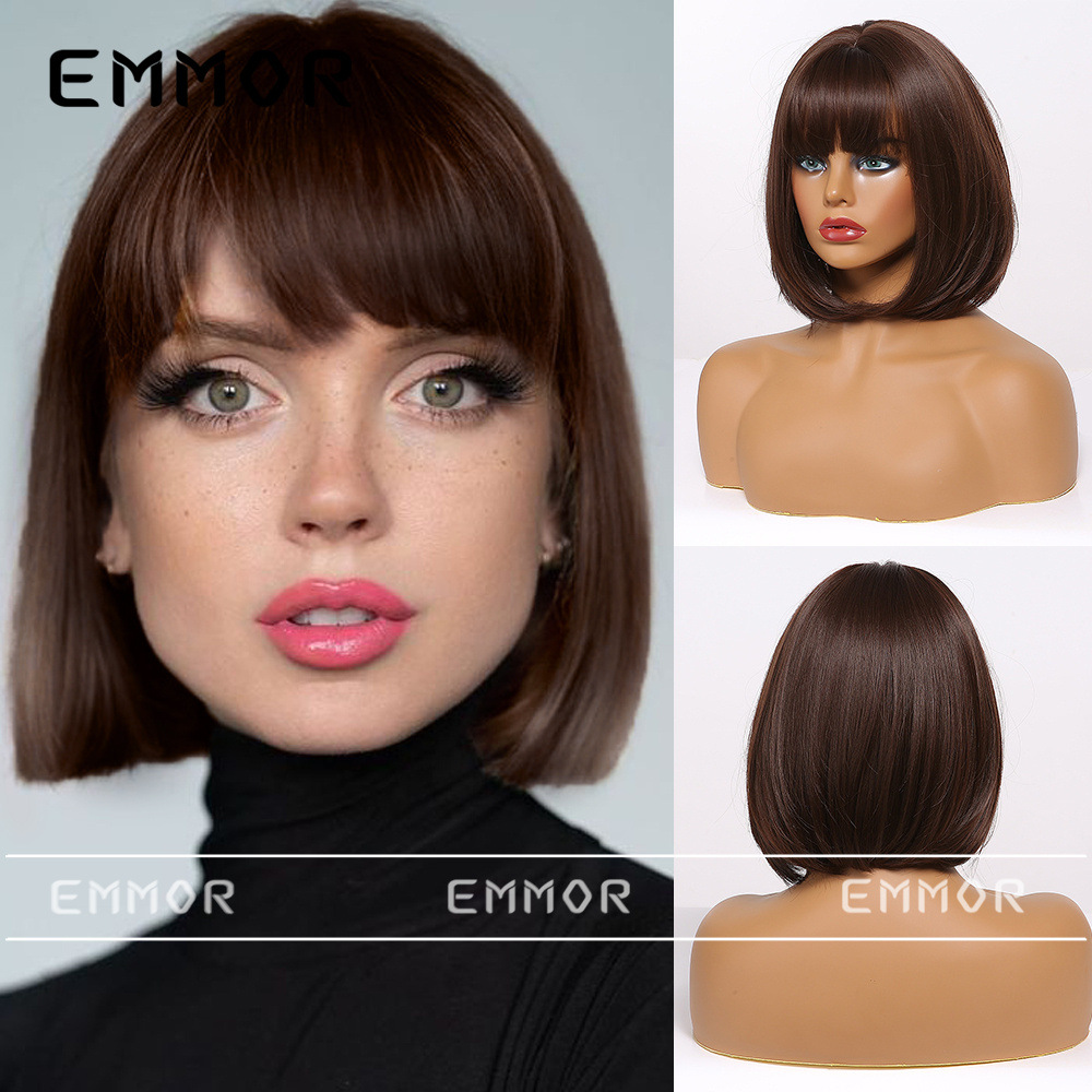 Emmor europeo y americano Amazon Comercio exterior peluca transfronteriza marrón BOB cabeza Rosa Red de pelo de fibra química de las mujeres cubierta de la cabeza del pelo