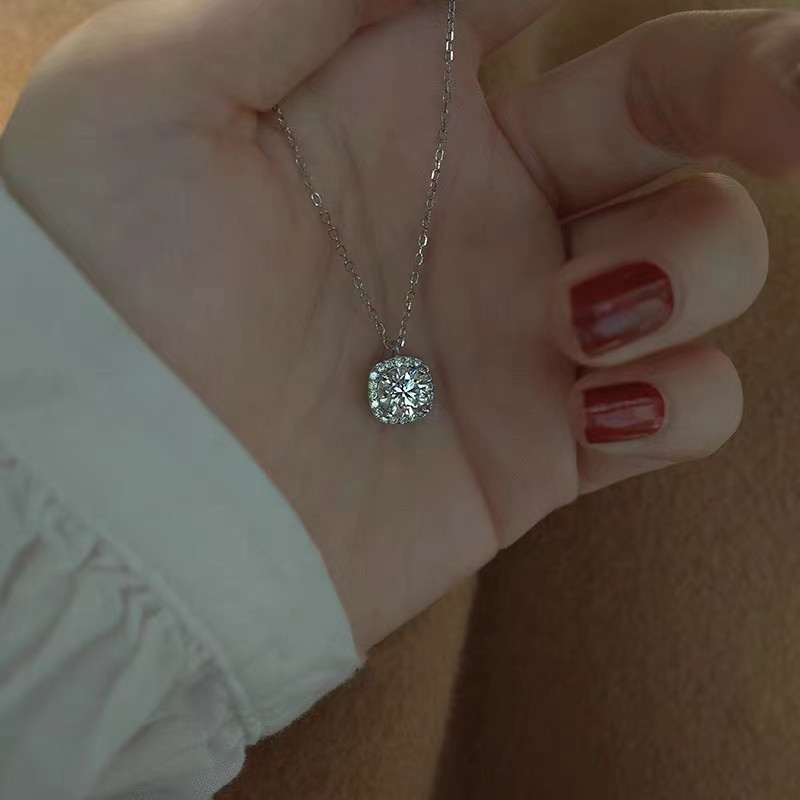 S925 Sterling Silver Gold Plated Square Diamond Necklace For Women_voghion.com