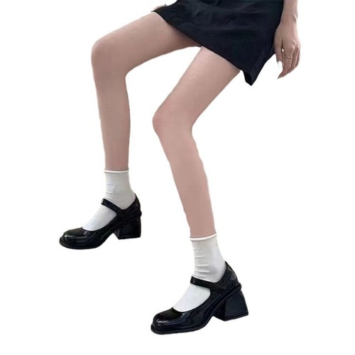 French Mary Jane high heels women's new temperament fairy style thick heel black single shoes small leather shoes Velcro patch