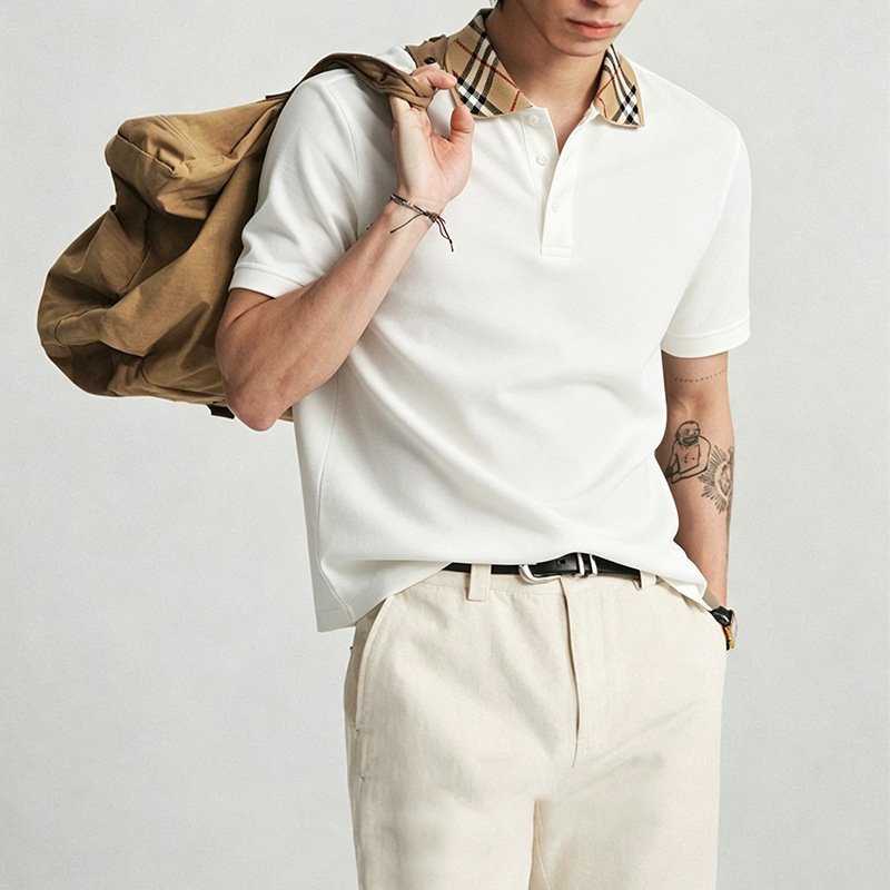 2026 Summer New Retro Plaid Polo Shirt for Men, Fashionable Color-Blocked Lapel, Stylish Breathable Trendy Short-Sleeved Top