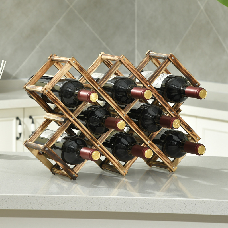 Estante para vinos plegable de madera, estante para vinos tinto de madera, soporte para vinos creativo, almacenamiento conveniente, venta directa de fábrica, portátil