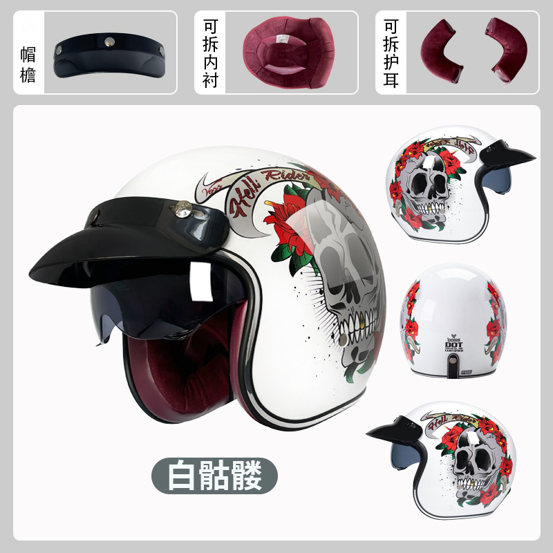 Motuoche VOSS Retro Helmet with Inner Lens, Warm Motorcycle 3/4 Half Helmet (Motosiklet kaskı (dəbilqə)) - bright-white-m
