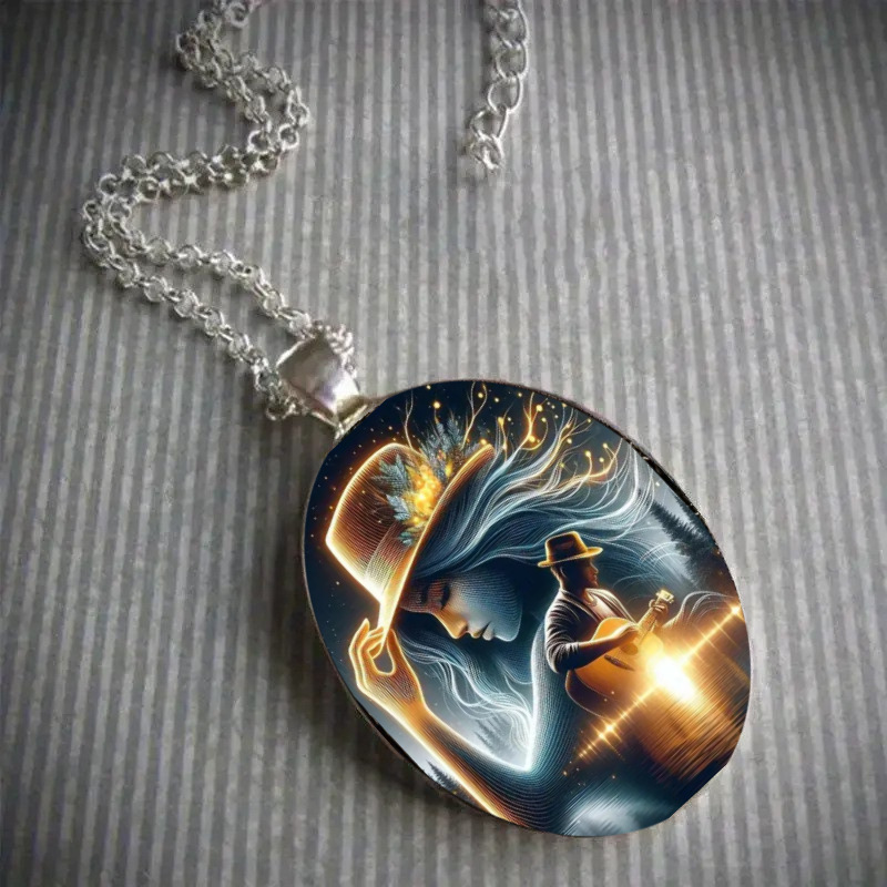 A Beautiful Riverbank Guitarist and Goddess of the Void Pattern Time Gemstone Pendant Necklace Jewelry A Beautiful Riverbank Guitarist and Goddess of the Void Pattern Time Gemstone Pendant Necklace Jewelry