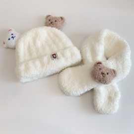 帽婴儿帽子宝宝帽两件套一体超萌护耳小熊儿童围巾保暖秋冬季毛绒