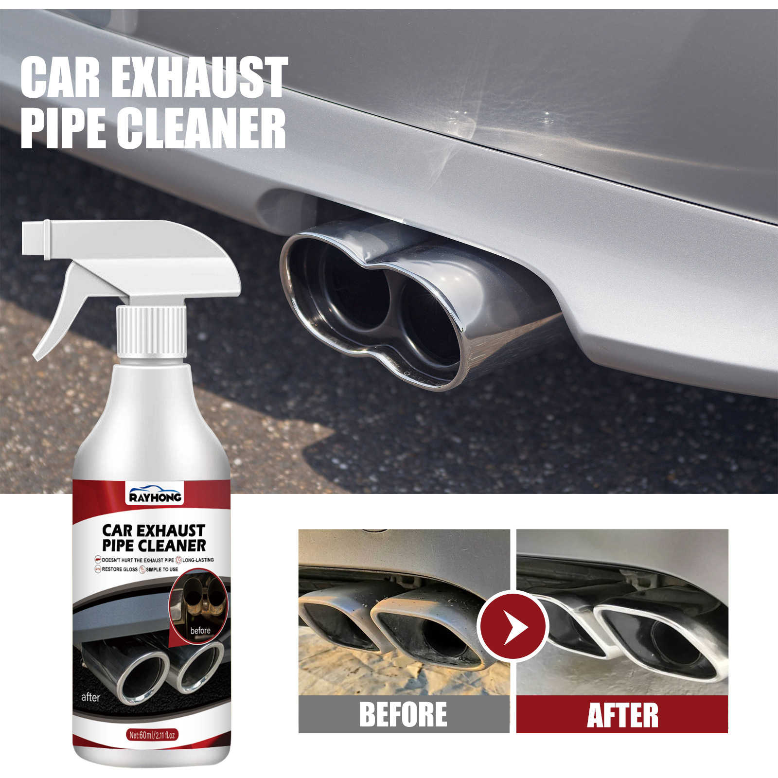 Rayhong Car Exhaust Pipe Cleaner Car and Motorcycle Maintenance Rust Removal Carbon Deposit Removal Black Smoke Cleaner