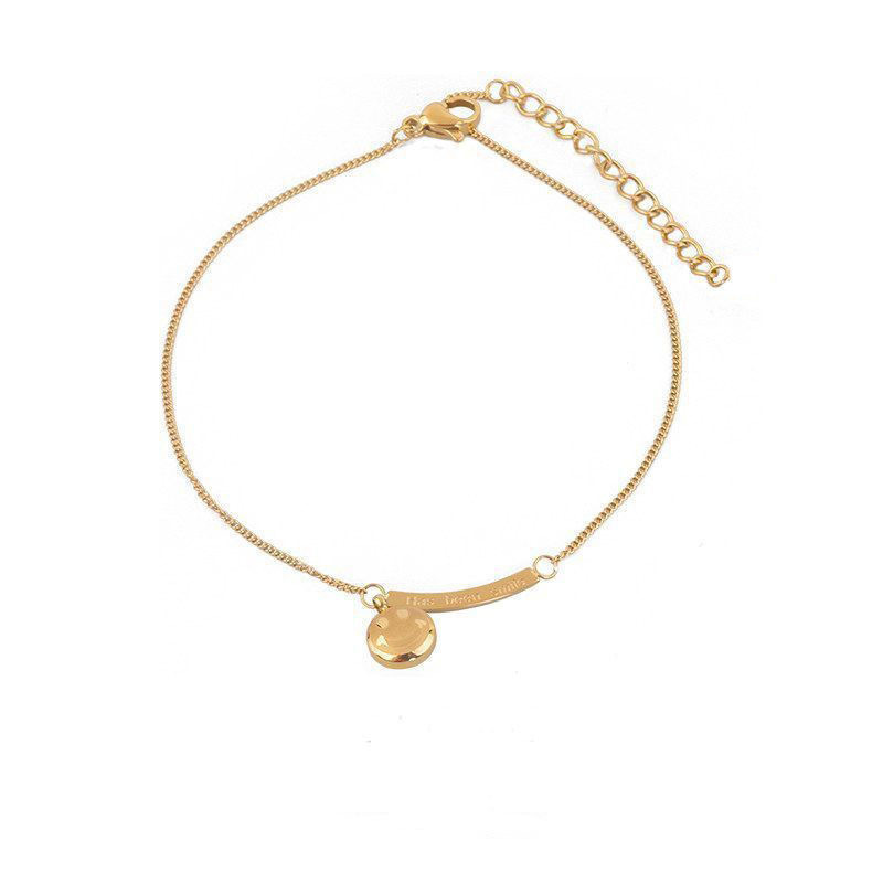 Sonriente alegre pulsera de tobillas de moda de mujeres chapado 18K Jensen sistema de acero de titanio no decolor rojo frío nicho de diseño pulsera de tobillas