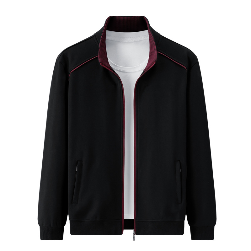 Cardigan à capuche en pur coton pour homme, vêtement de sport à col montant pour le printemps et l'automne, pour papa d'âge moyen, décontracté pour la course à pied_voghion.com