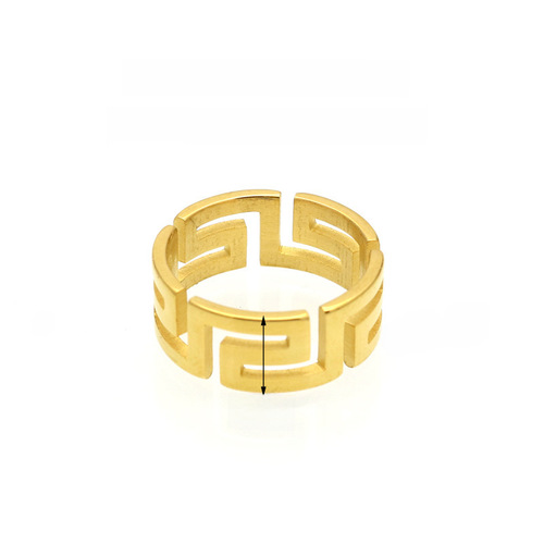 Korean-style minimalist fashion, Great Wall pattern back character shape hollowed-out titanium steel ring, titanium steel ring wholesale, titanium steel jewelry wholesale