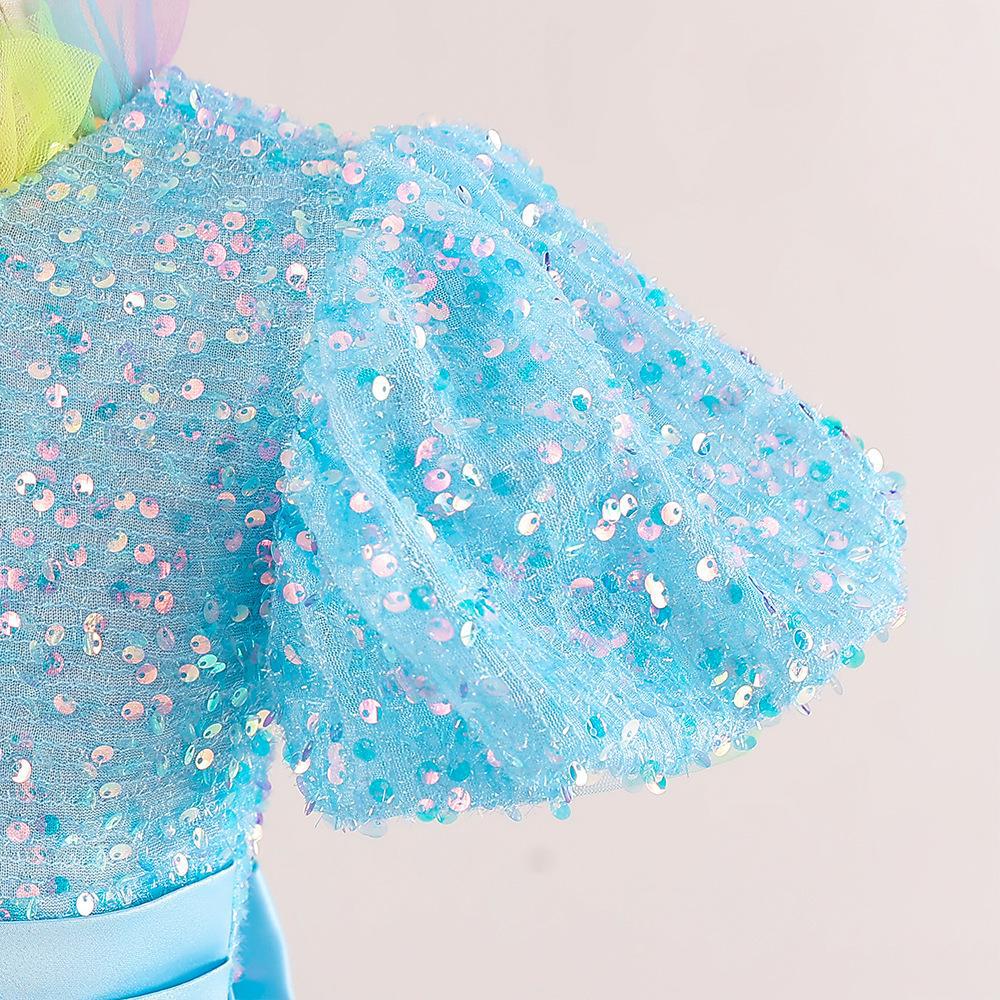 Comercio exterior niños vestido de lentejuelas vestido de novia puff manga colorido 61 coro rendimiento mullido hilo princesa vestido