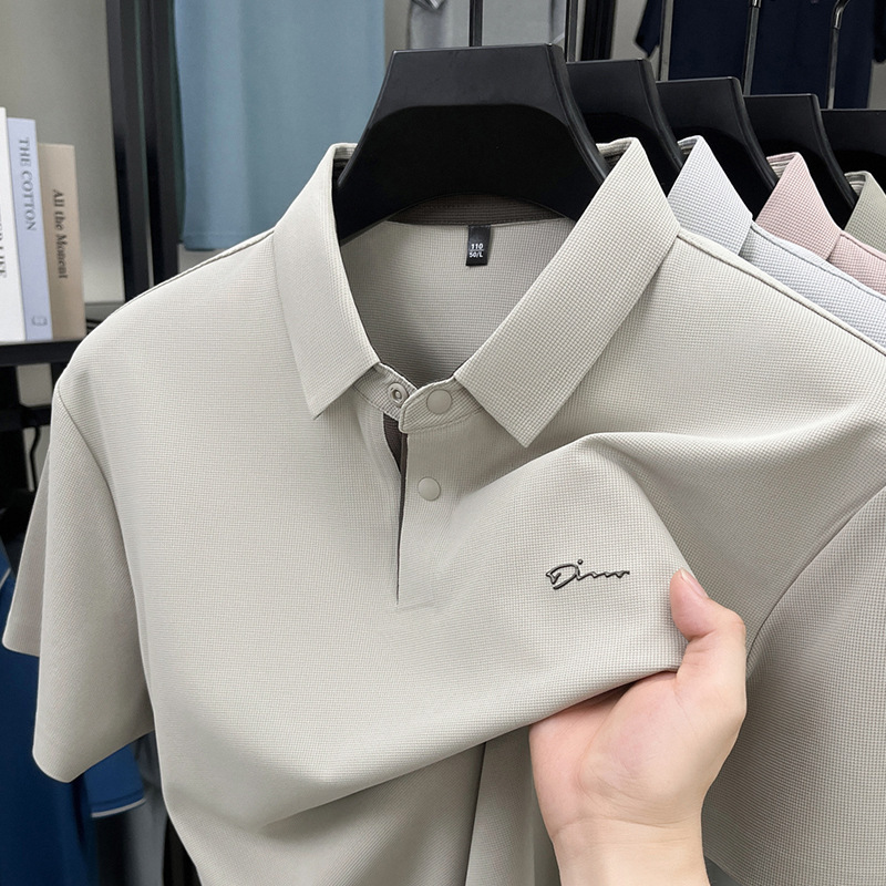 Ice Silk Seamless Men's Short-Sleeved Polo Shirt for Men 2025 Summer New High-End Casual and Comfortable Half-Sleeved T-Shirt for Men