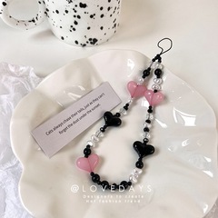 Korean style ins style love mobile phone chain short Park Caiying's same love pink peach heart hanging chain rope personalized pendant