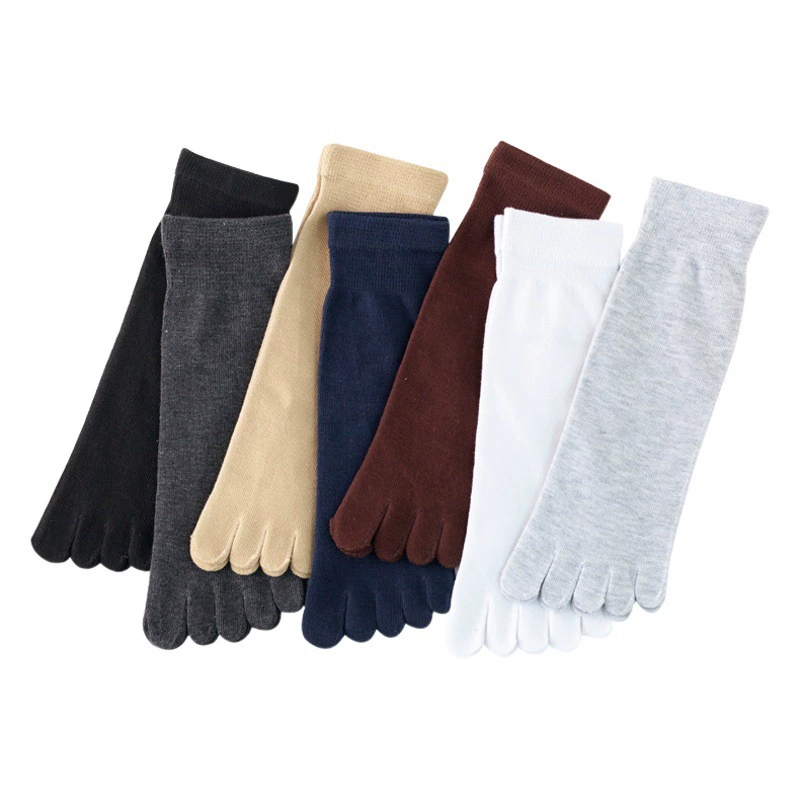 Мужские носки с пятью пальцами до середины икры из полиэстера, черные и серые носки с прямым носком Four Seasons, эксклюзивно для внешней торговли для независимых производителей упаковки