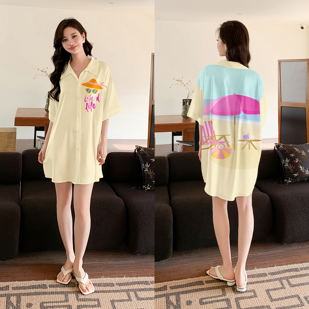 Nuevo pijama de verano de mujer satin chiffon cardigan cuello suelto cómodo lindo viento ropa de casa SQ21348