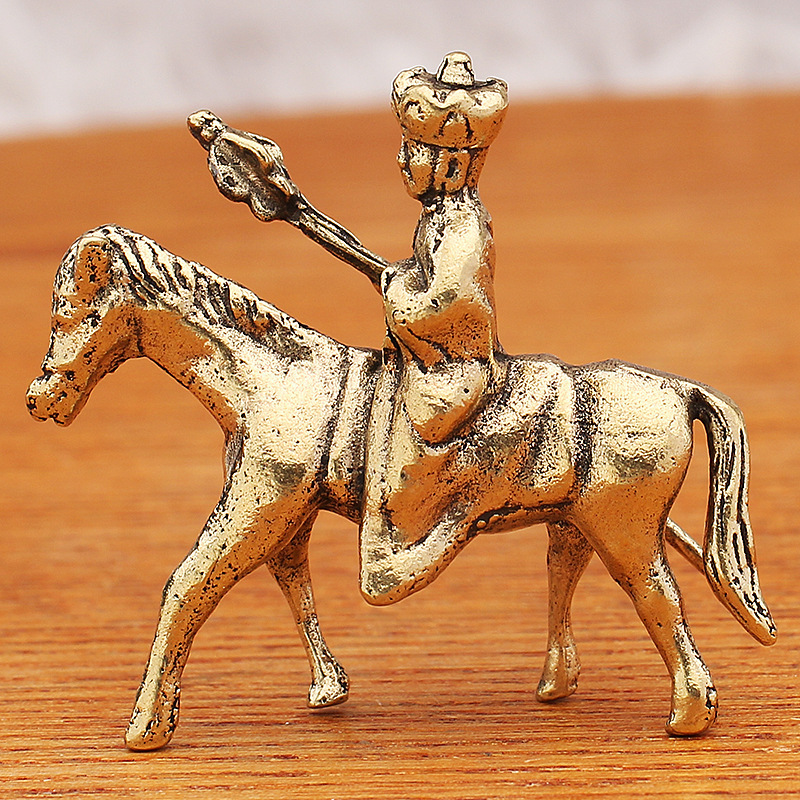 Brass Crafts Tang Priest Horse Riding Small Ornaments Study Office Business Souvenirs Three-dimensional Hand-made Metal Ornaments