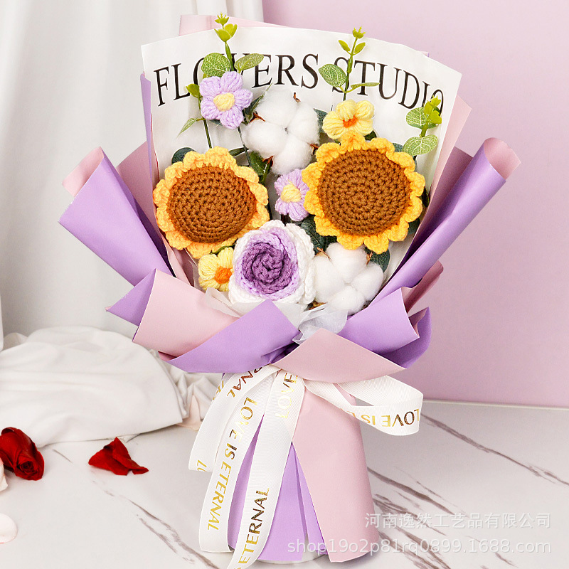 Flor de lana tejida a mano ramo de flores de girasoles flores de punto flor de simulación comercio exterior transfronterizo amazona