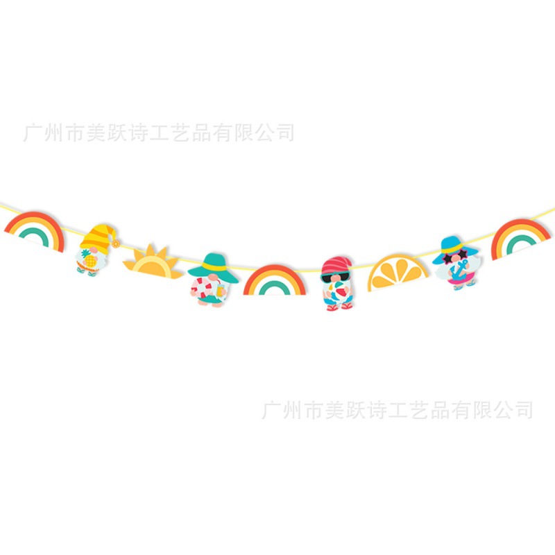 Decoración de fiesta de verano europea y americana, bandera de tirón, arco iris hawaiano hello summer, bandera de tirón de flores
