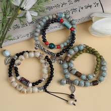 厂家货源陶瓷手链新中式手作百搭国风双圈陶瓷小众民族风手链摆摊