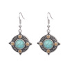 Turquoise metal retro earrings with tassels, European style, boho style