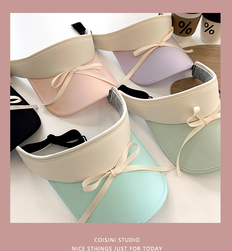 New Sweet Bow Tie with Ice Silk Sunscreen Open Top Hat for Women Summer Sunshade Macaron Color Versatile Big Eaves_voghion.com