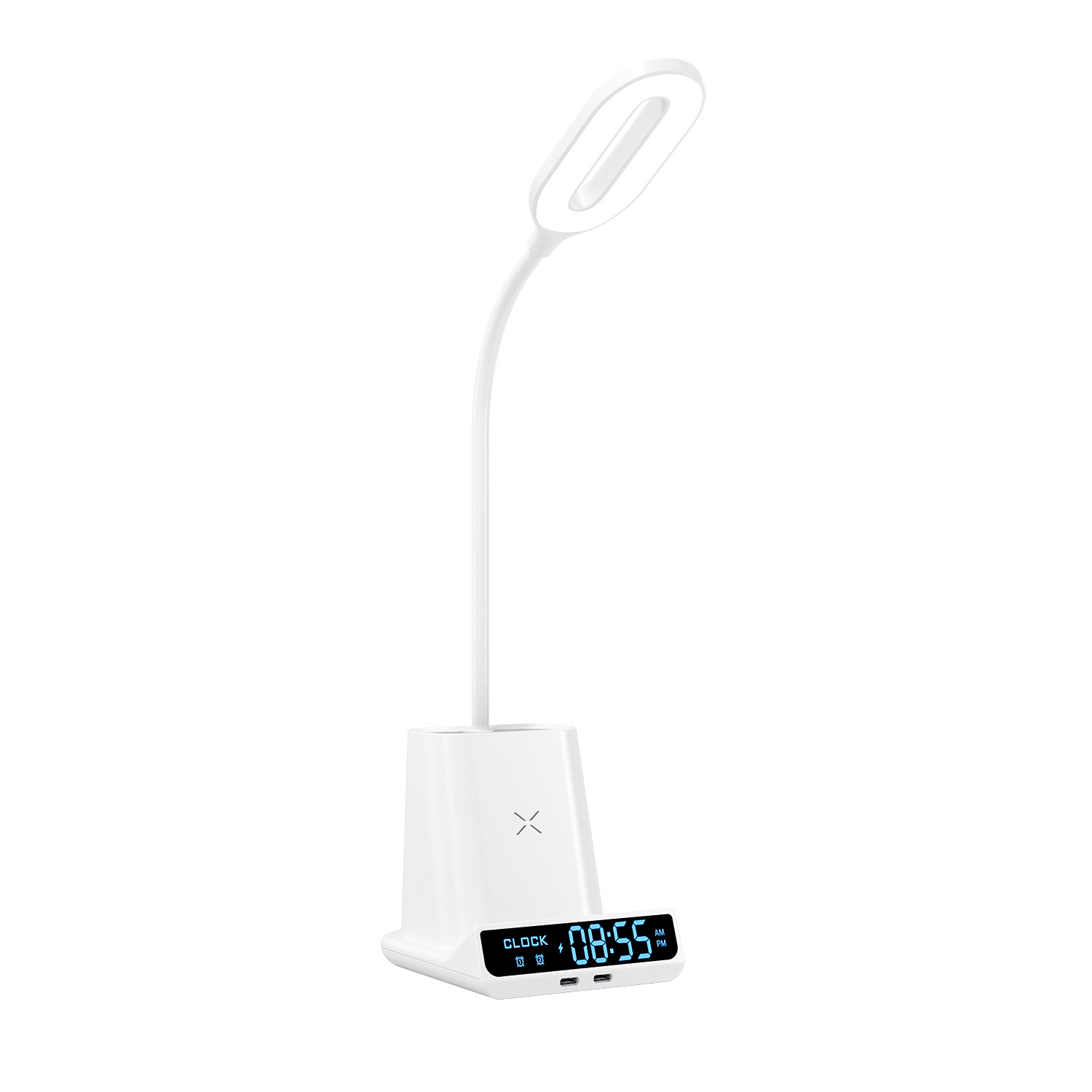Cargador inalámbrico digital para teléfono móvil de 15W, cargador inalámbrico multifunción, pantalla digital, reloj despertador, portalápices, luz nocturna LED anti-luz azul