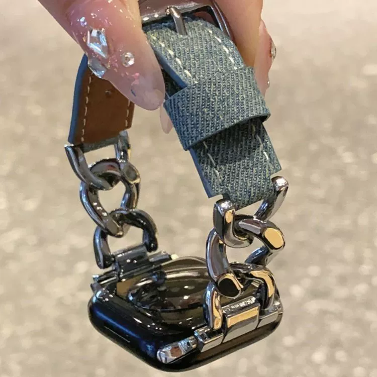 Подходит для Apple Watch S10 Ultra, ремешок для маленького аромата iWatch987654, деним цепочка