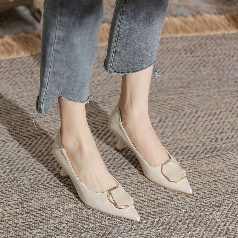 Autumn high heels heels pointed-toe, face blush, shoes nude, new collection, Collection Year 2023, suitable for standing work, internet celebrity