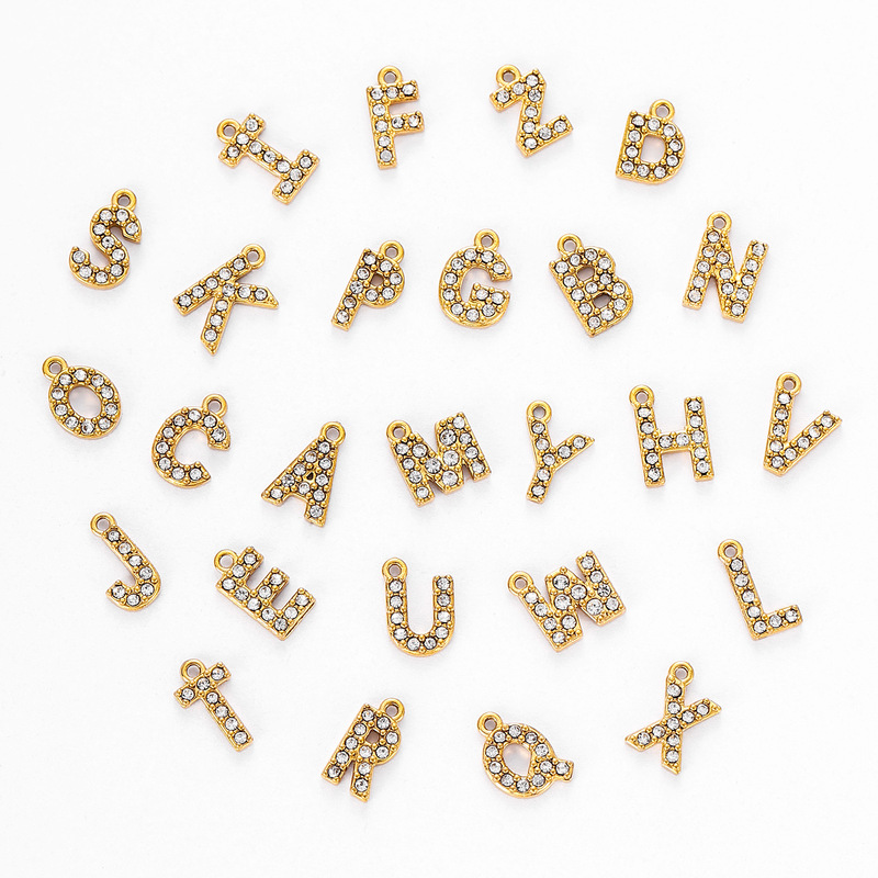 European and American Fashion Hot-Selling 26-Letter Stainless Steel Diamond-Encrusted Single Pendant 18K Gold-Plated Necklace Pendant DIY Jewelry European and American Fashion Hot-Selling 26-Letter Stainless Steel Diamond-Encrusted Single Pendant 18K Gold-Plated Necklace Pendant DIY Jewelry