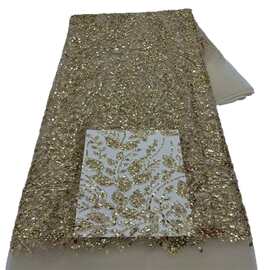 跑量网纱蕾丝面料重工珠片绣珠串刺绣亮片婚纱礼服布料weddi lace
