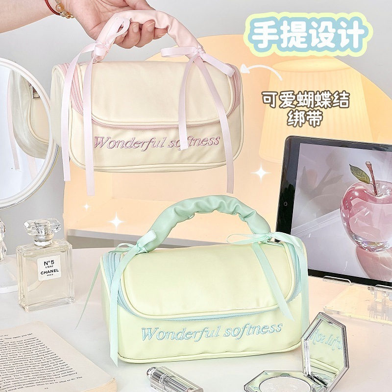 少女心蝴蝶结化妆包大容量外出便携手提包化妆品收纳防水洗漱包|undefined