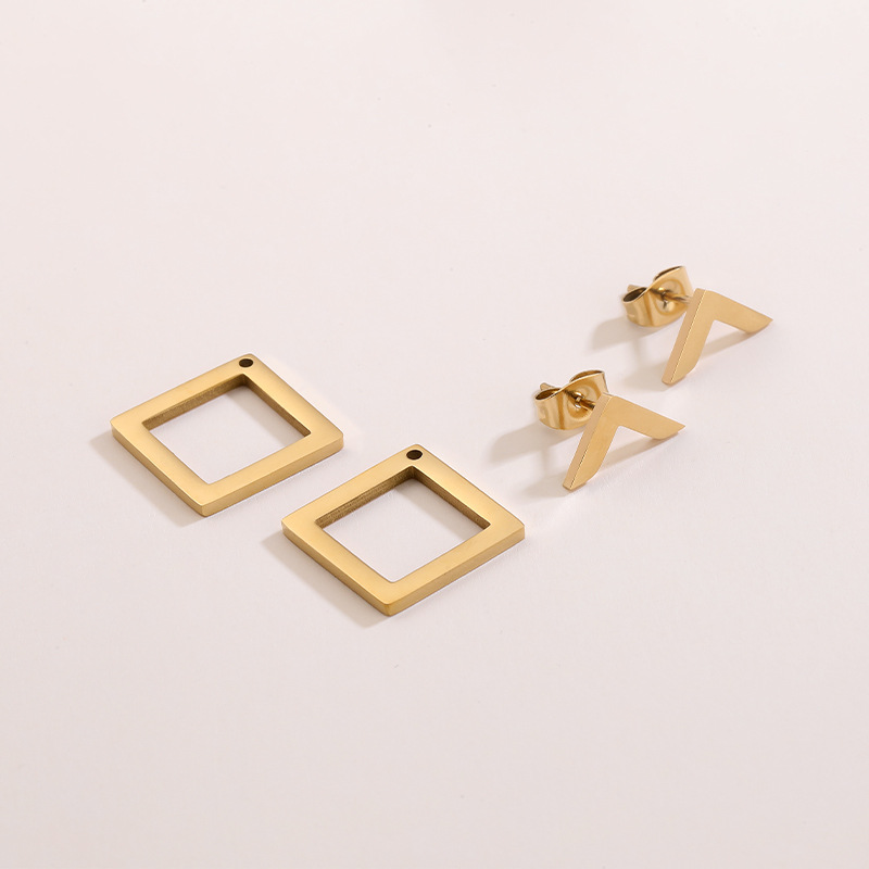 All Seasons Season 1 Pair IG Style Square Plating Titanium Steel Ear Studs