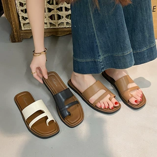 套趾外穿拖鞋女法式复古新款春夏季韩版复古休闲度假一脚蹬罗马鞋