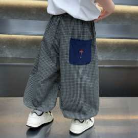 男童裤子夏季薄款格子防蚊裤中小童冰感外穿束脚裤儿童宽松休闲裤