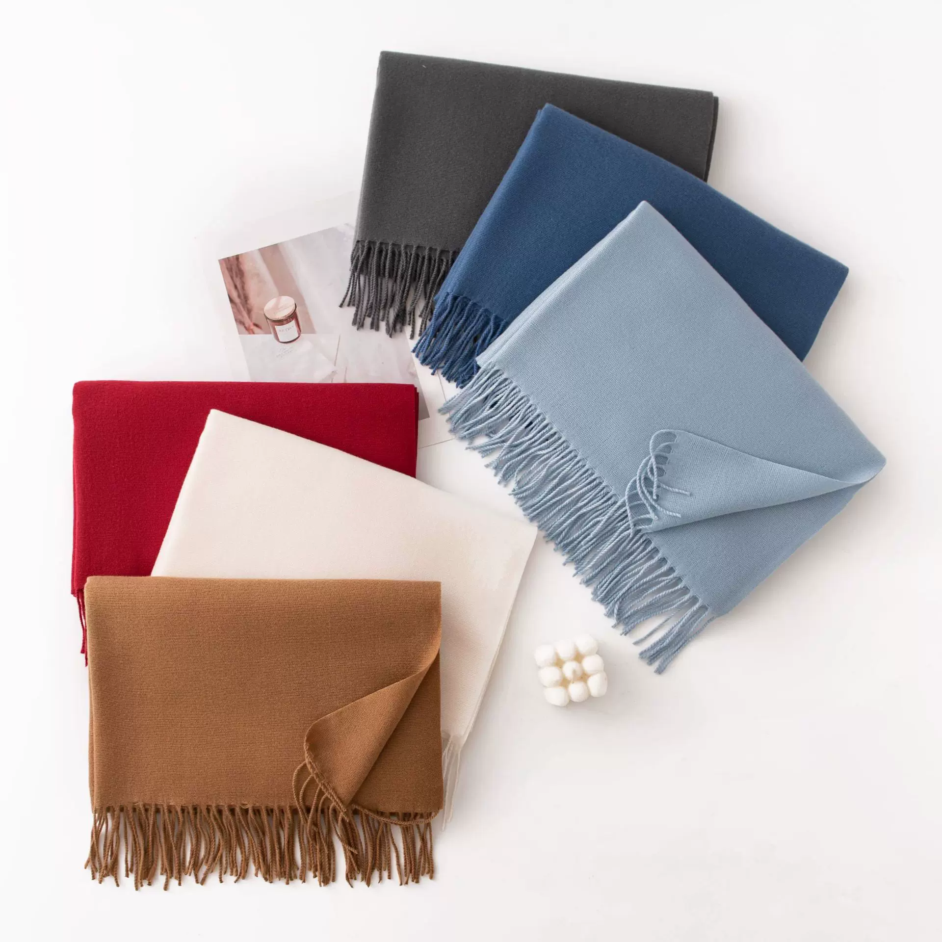 秋冬新款羊绒感纯色围巾韩系氛围感蓝色女高级感冬季围脖女士披肩