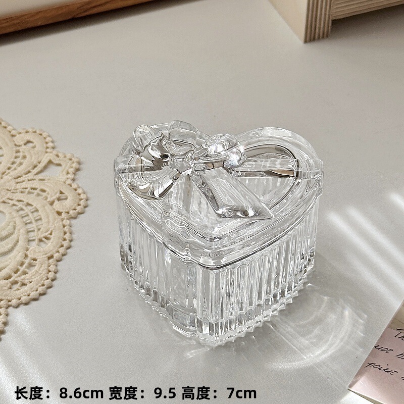 少女心ins蝴蝶结心形玻璃首饰盒 欧式浮雕复古家用收纳盒装饰摆件|undefined