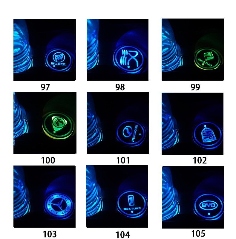Car Luminous Water Cup Mat USB Charging Seven-Color Led Non-Slip Cup Mat Car Accessories Car Interior Atmosphere Light