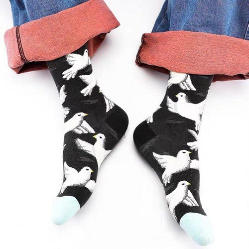 Fashion Brand Ins Style Retro Kids and Peace Dove Cartoon Men's and Women's Long Socks Fashion Couple Street Skateboard Sports Mid-Calf Socks 