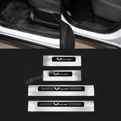 Suitable for 22 Models of Wuling Xingchi Stainless Steel Door Sill Strips Modified as Welcome Pedals, Trunk Rear Guard, Tailgate Protector (Dekorativ pedal başlıqları) - 4-pieces-of-inner-sill-strips-stainless-steel-silver-titanium-brushed-suitable-for-2022-wuling-xingchi
