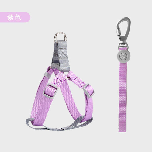 Macaron traction rope nylon chest and back traction dog leash adjustable anti-breakaway solid color dog leash wholesale