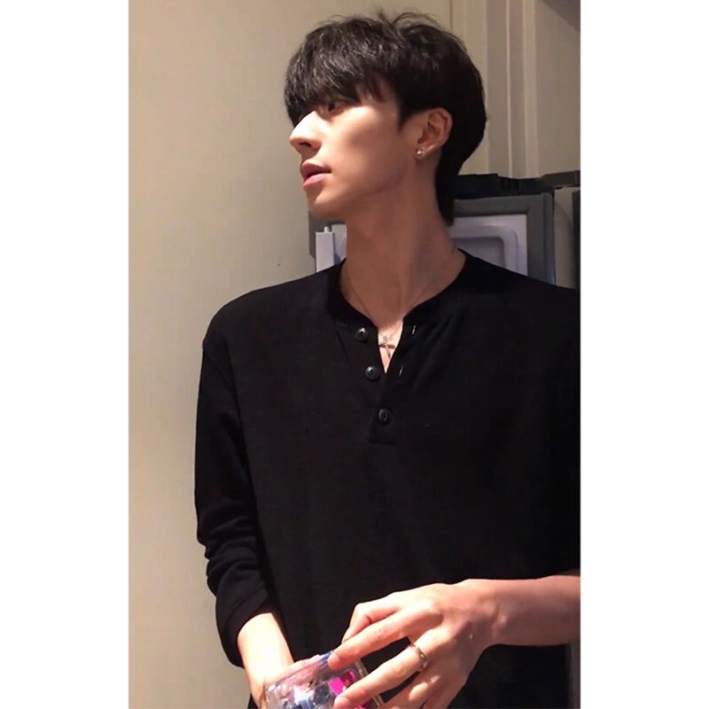 American Henry Collar Waffle Long-Sleeved T-Shirt Men's High-End Black Sweatshirt Cleanfit Inner Layering Shirt