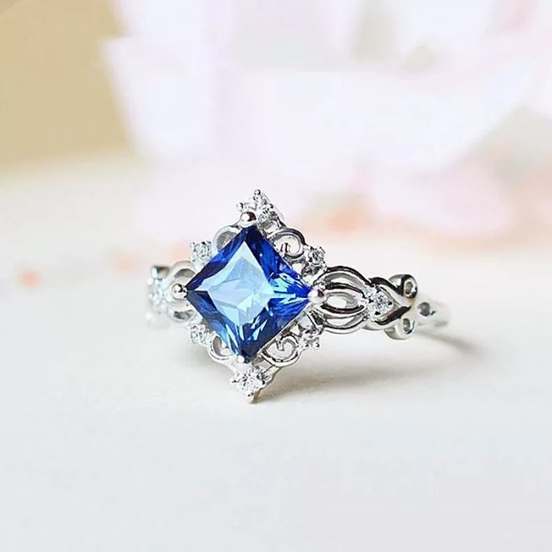 Синий модный перстень с камнем из циркона, Wish, образец серебра 925