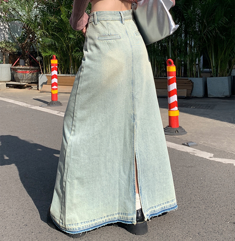 Light Color Retro Washed Denim Skirt | Lover’s Denim Long Skirt for Friends & Soulmates | same ANTHEM