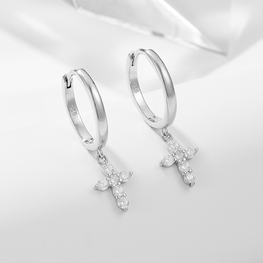 1 Pair Sweet Cross Plating Inlay Sterling Silver Rhinestones Drop Earrings display picture 4