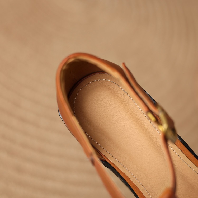 Sandal nữ đế xuồng platform gót vuông phong cách vintage khóa kim loại — màu nâu, màu đen chi tiết 52