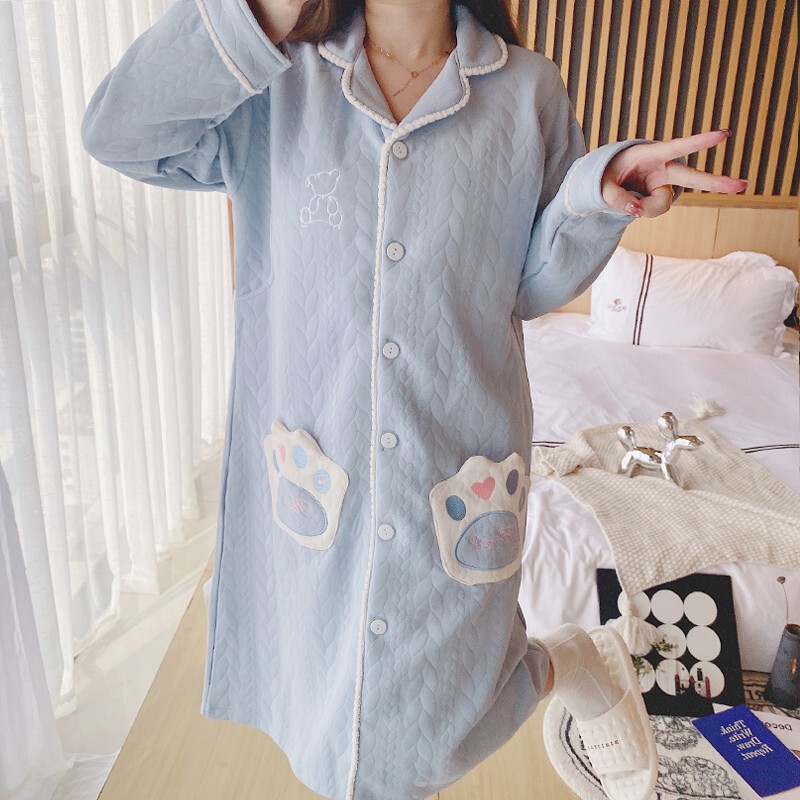 Maternity nightdress spring, autumn and winter air cotton with chest pad postpartum nursing dress confinement clothing maternity room nursing skirt