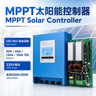 MPPT太阳能充电控制器30A-150A自动识别12V-96V智能光伏转换定制