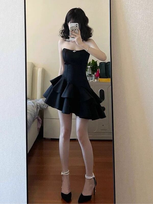 不規則な誕生日純粋な欲望のケーキ夏の小さなチューブトップドレス新しいドレス休暇女性のふわふわスカート|undefined