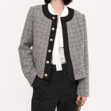 现货Marll  黑白拼色经典设计编织感粗花呢显瘦复古小香风外套高