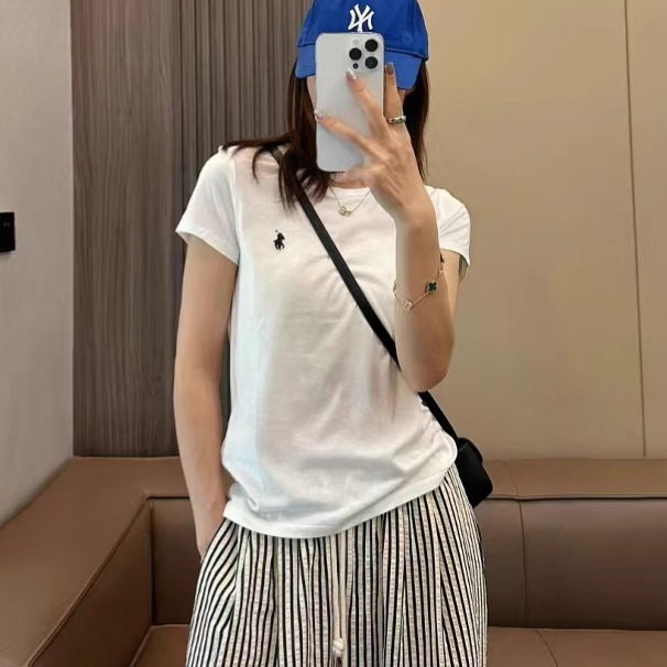 Rl Ralph Lauren Embroidered Unisex Crew Neck Short-Sleeve T-Shirt, Versatile Casual Style, Supports One-Piece Shipping, Boxy Loose Design