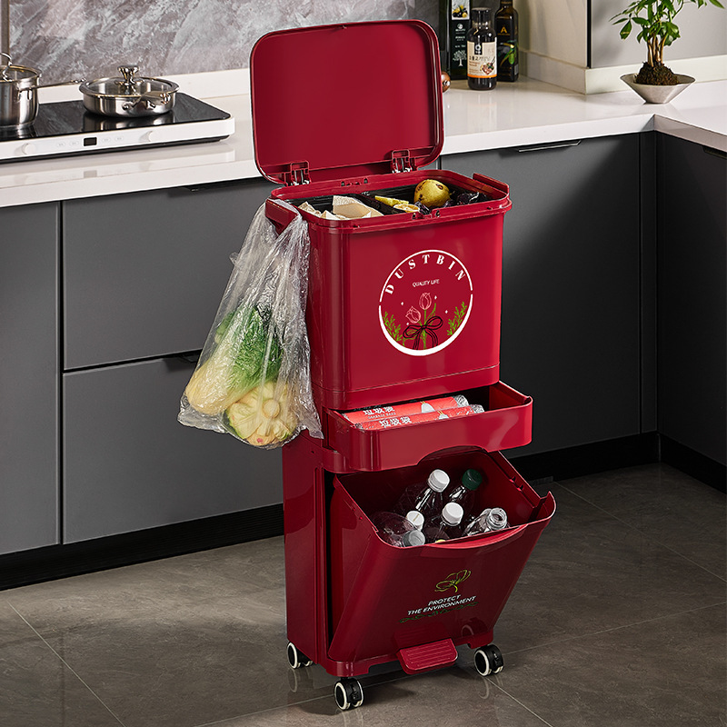 Large-Capacity Double-Layer Dry and Wet Separation Kitchen Waste Bin, No Need to Bend Over, Movable Foot Pedal, Thickened Anti-Odor Bin with Double Inner Containers Large-Capacity Double-Layer Dry and Wet Separation Kitchen Waste Bin, No Need to Bend Over, Movable Foot Pedal, Thickened Anti-Odor Bin with Double Inner Containers
