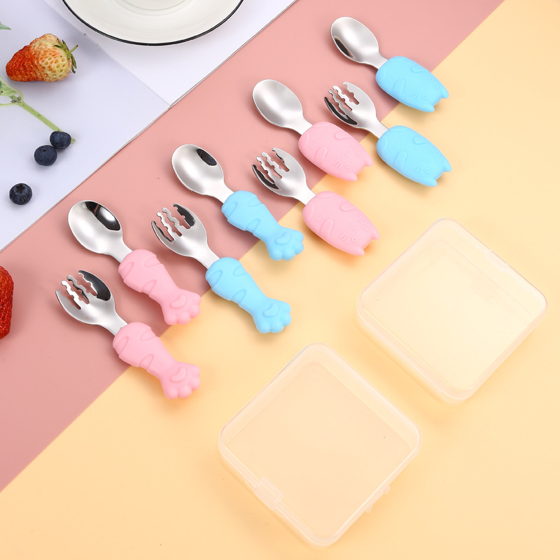 Bebé tenedor cuchara traje de aprender a comer entrenamiento mango corto 316 cuchara de acero inoxidable bebé comiendo comida complementaria niños vajilla fácil de sostener